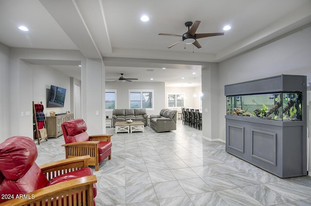 living room with ceiling fan