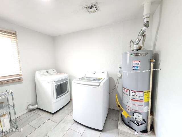 3123 W Holly St, Phoenix, AZ 85009 - laundry room featuring visible vents, separate washer and dryer, water heater, and laundry area