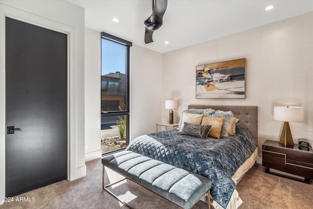 bedroom with carpet floors and ceiling fan