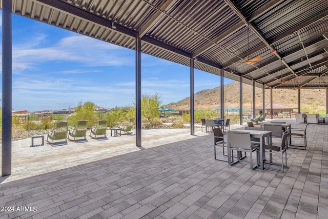 view of patio with a mountain view