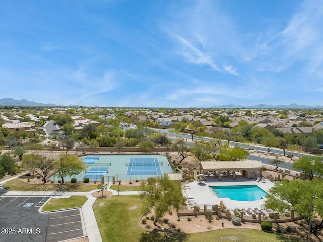 drone / aerial view with a mountain view and a residential view