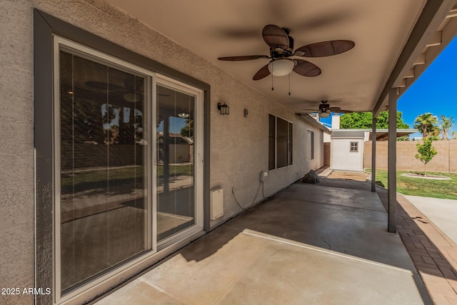 3343 W Lone Cacuts Dr, Phoenix, AZ 85027 - view of patio / terrace with a storage shed and ceiling fan