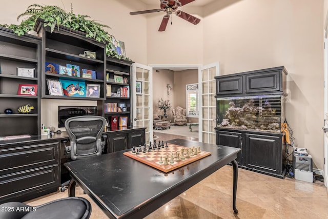 1758 E Carver Rd, Tempe, AZ 85284 - office with a ceiling fan, a high ceiling, and french doors
