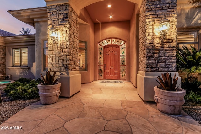 1758 E Carver Rd, Tempe, AZ 85284 - exterior entry at dusk with stucco siding