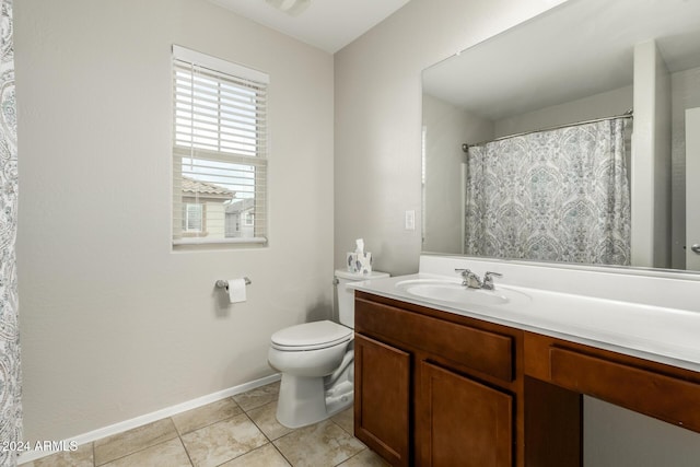 bathroom with tile patterned flooring, vanity, and toilet