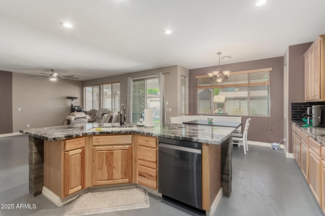 14604 W Banff Ln, Surprise, AZ 85379 - kitchen with dishwasher, baseboards, open floor plan, concrete floors, and recessed lighting