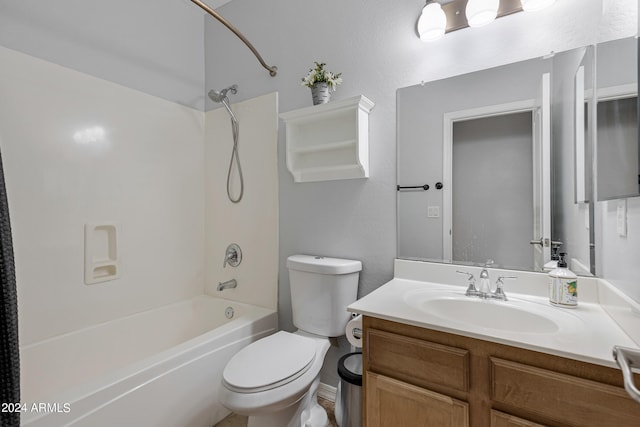 full bathroom featuring vanity, toilet, and washtub / shower combination