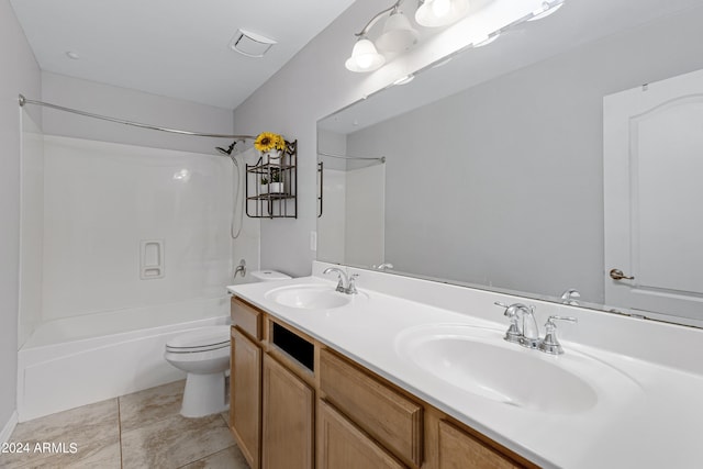 full bathroom with tile patterned flooring, toilet, tub / shower combination, and vanity