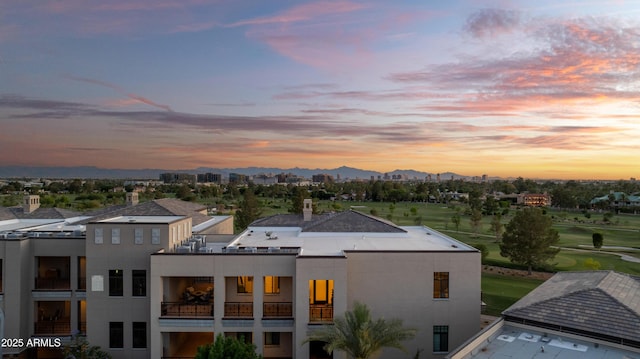 aerial view at dusk of a mountain view