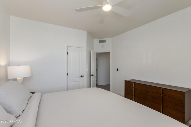 bedroom featuring visible vents and a ceiling fan