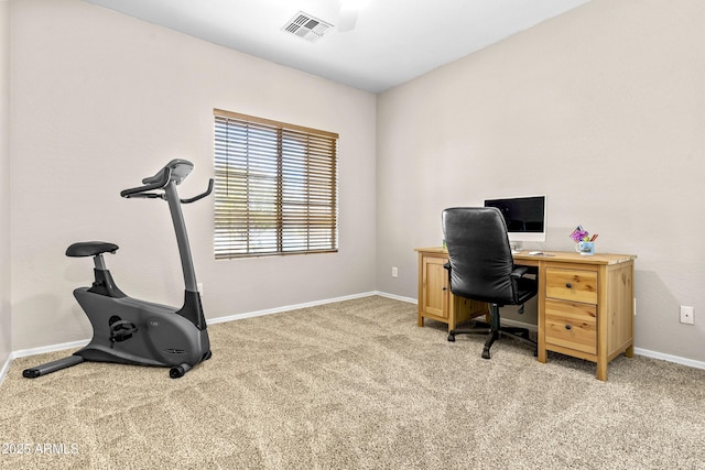 office with light colored carpet, visible vents, and baseboards