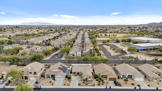 aerial view featuring a residential view and a mountain view