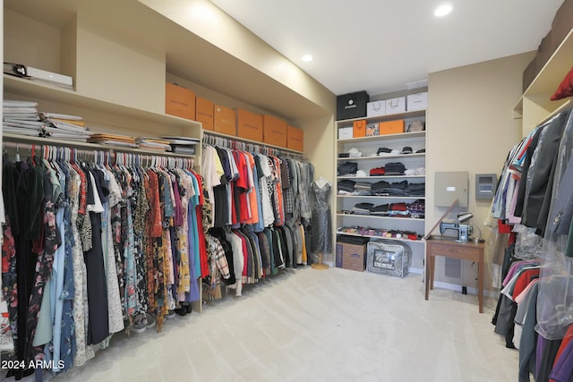 spacious closet featuring light carpet