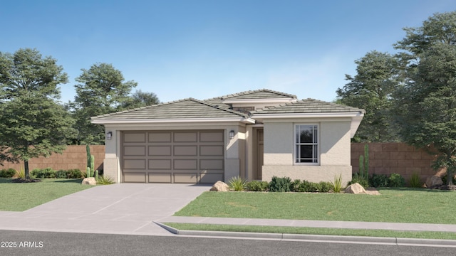 view of front of home featuring a front lawn and a garage