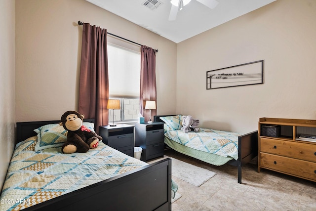 bedroom featuring visible vents and a ceiling fan