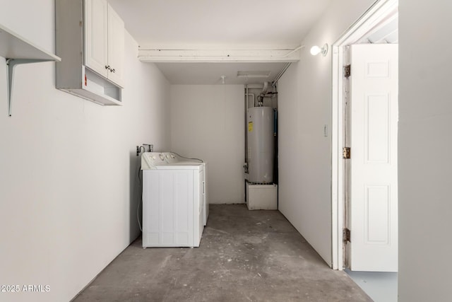 5635 N 35th Dr, Phoenix, AZ 85019 - washroom with water heater, washer and clothes dryer, and cabinet space