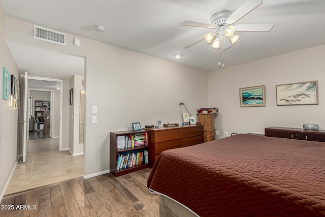 bedroom featuring ceiling fan and hardwood / wood-style floors