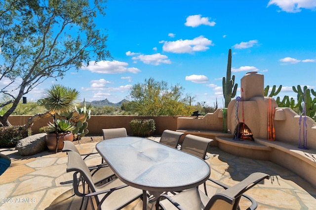 view of patio featuring a mountain view