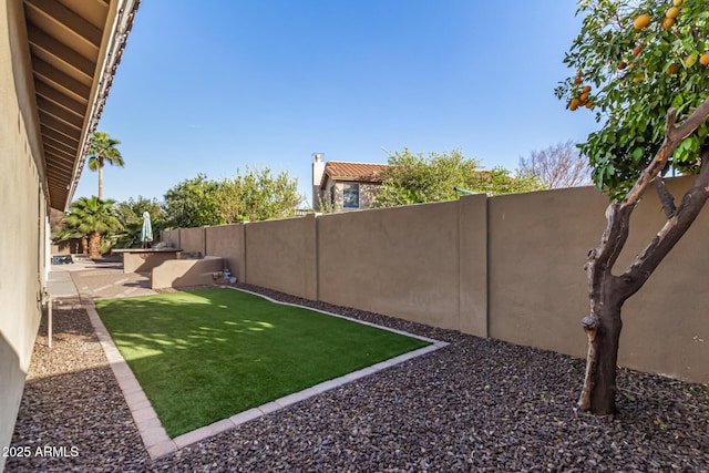 view of yard with a patio and a fenced backyard