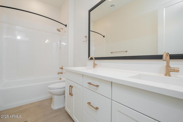 1254 E Penedes Dr, Gilbert, AZ 85298 - full bathroom featuring toilet, wood finished floors, shower / tub combination, and double vanity