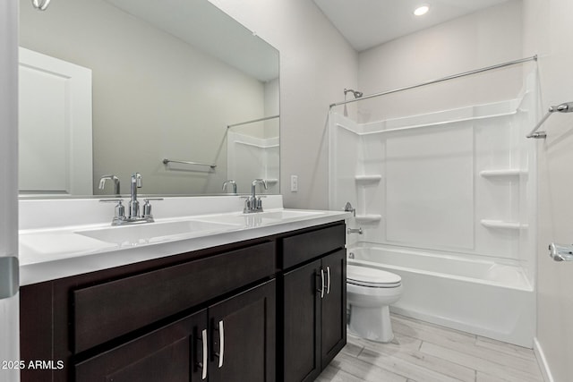9366 E Sequence Ave, Mesa, AZ 85212 - full bathroom featuring double vanity, shower / bath combination, wood finished floors, and recessed lighting