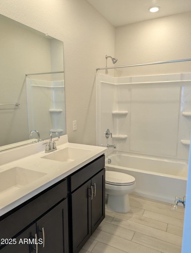 9366 E Sequence Ave, Mesa, AZ 85212 - bathroom featuring double vanity, shower / washtub combination, wood finished floors, and recessed lighting