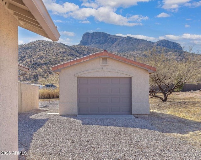 garage with a mountain view