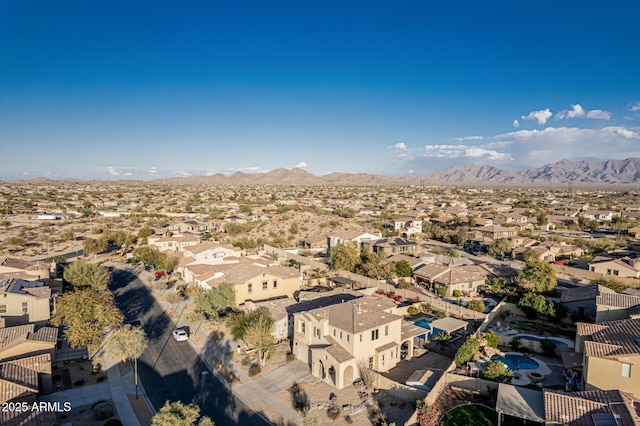 birds eye view of property featuring a residential view and a mountain view