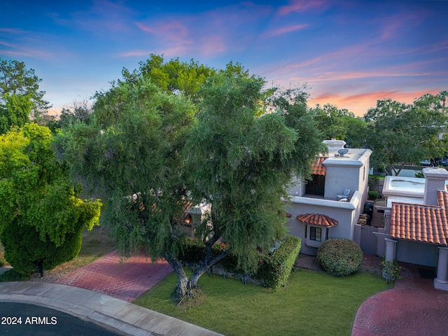 view of front of property with a yard