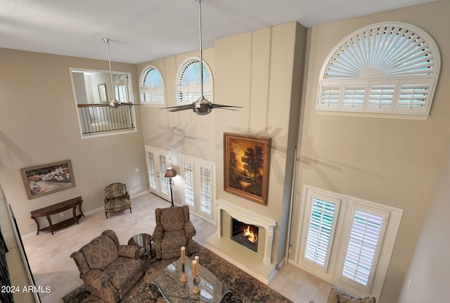 living room with ceiling fan