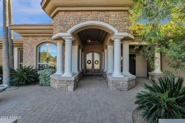 property entrance with french doors