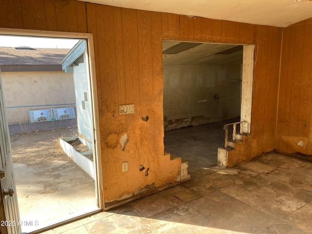 interior space with wooden walls