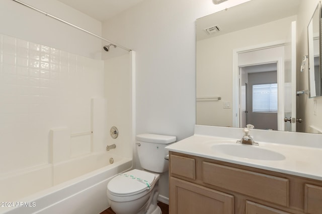 full bathroom with shower / bathing tub combination, vanity, and toilet