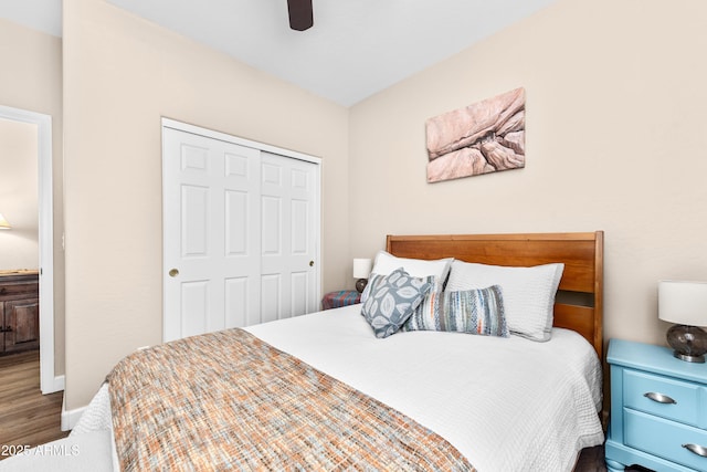 bedroom with a closet and ceiling fan