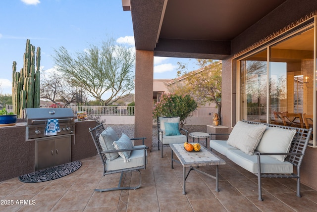 view of patio with an outdoor living space, grilling area, and area for grilling