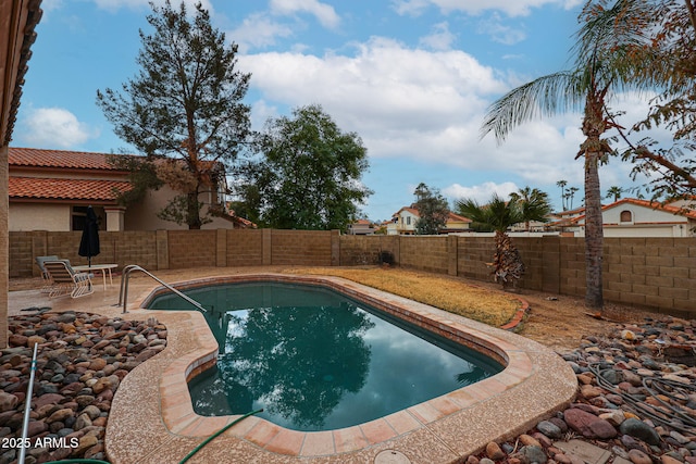 view of pool with a patio area, a fenced backyard, and a fenced in pool