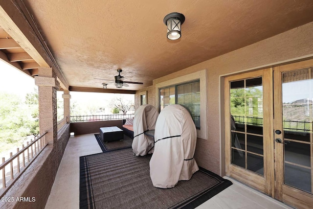 11215 N Garland Cir, Fountain Hills, AZ 85268 - view of patio with french doors, ceiling fan, and a balcony