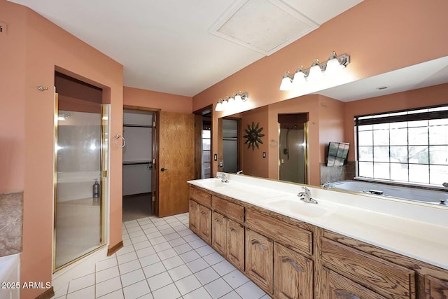 11215 N Garland Cir, Fountain Hills, AZ 85268 - full bathroom with double vanity, a sink, tile patterned flooring, and a stall shower