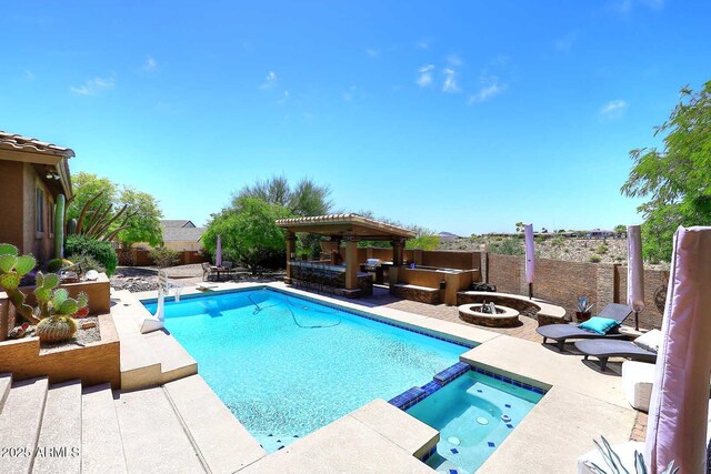 11215 N Garland Cir, Fountain Hills, AZ 85268 - view of swimming pool with a fenced in pool, an in ground hot tub, and a patio area