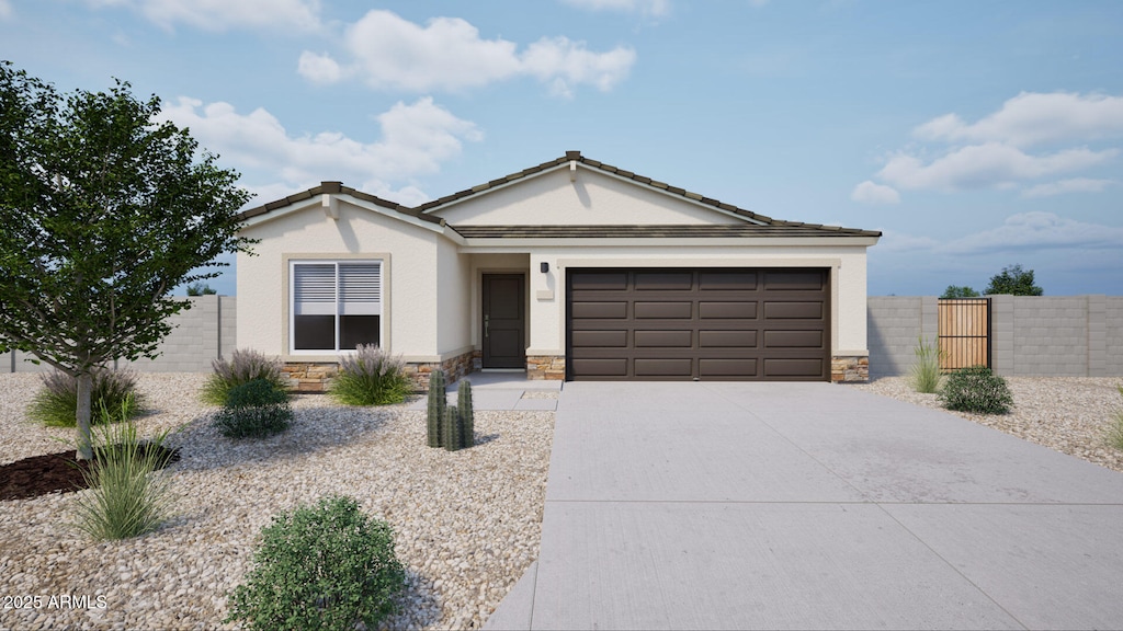 1225 N 13th St, Coolidge, AZ 85128 - single story home featuring concrete driveway, an attached garage, stone siding, and stucco siding