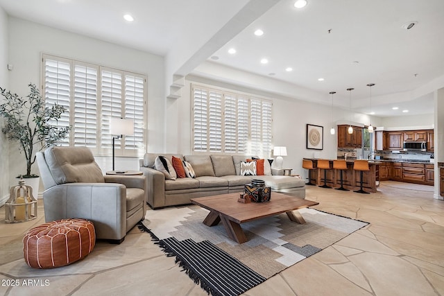 living area with recessed lighting