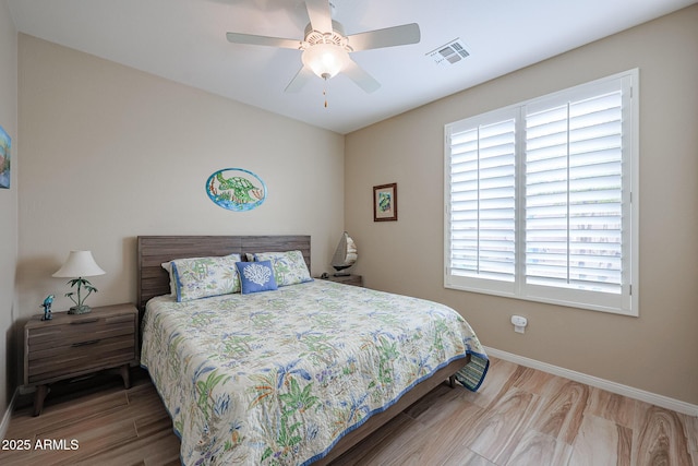 bedroom featuring ceiling fan and hardwood / wood-style floors