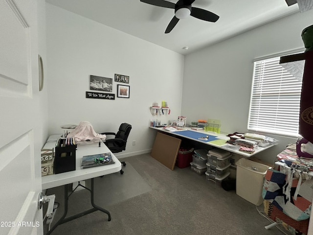 office featuring ceiling fan and carpet floors