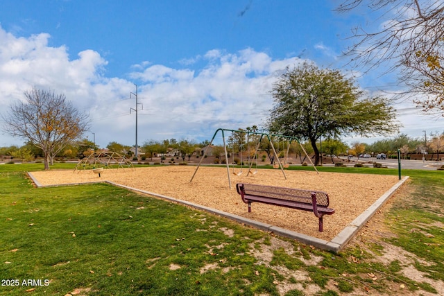 view of community featuring a yard and a playground