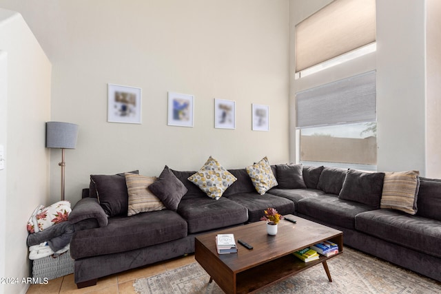 living room featuring light tile patterned floors