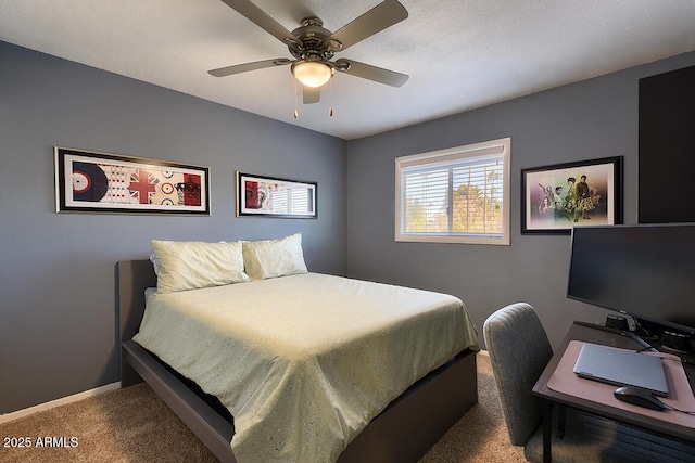 bedroom featuring carpet and ceiling fan