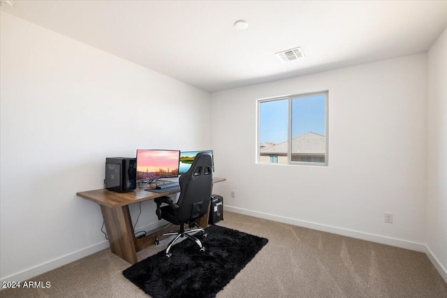 view of carpeted home office