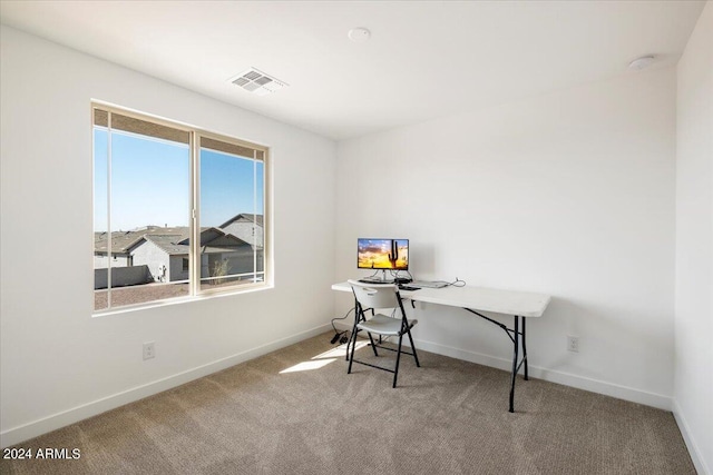 view of carpeted home office