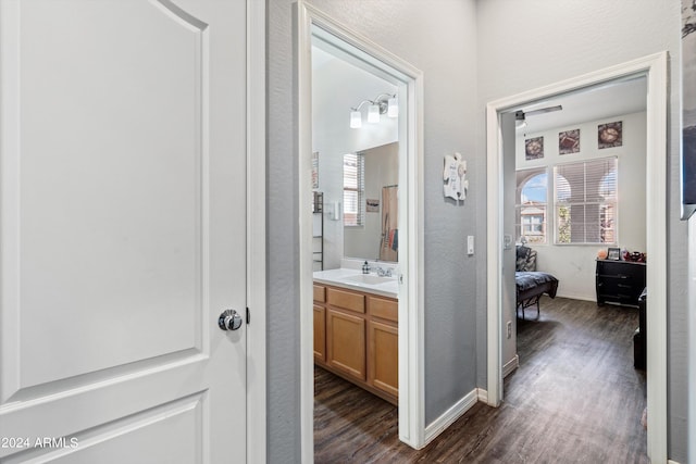 corridor featuring dark hardwood / wood-style floors and sink