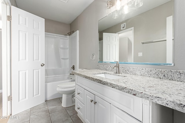 full bathroom with toilet, tile patterned flooring, vanity, and shower / bathtub combination